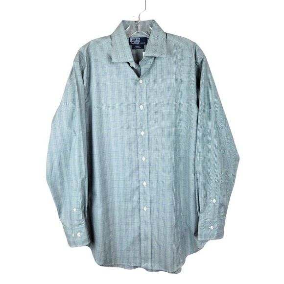Polo Ralph Lauren Regent Classic Fit Green Gingham Button Down Casual Shirt 16 - Picture 1 of 13